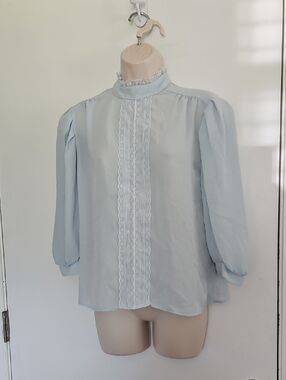 Vintage At Once Sheer Pastel Blue Top Size M USA